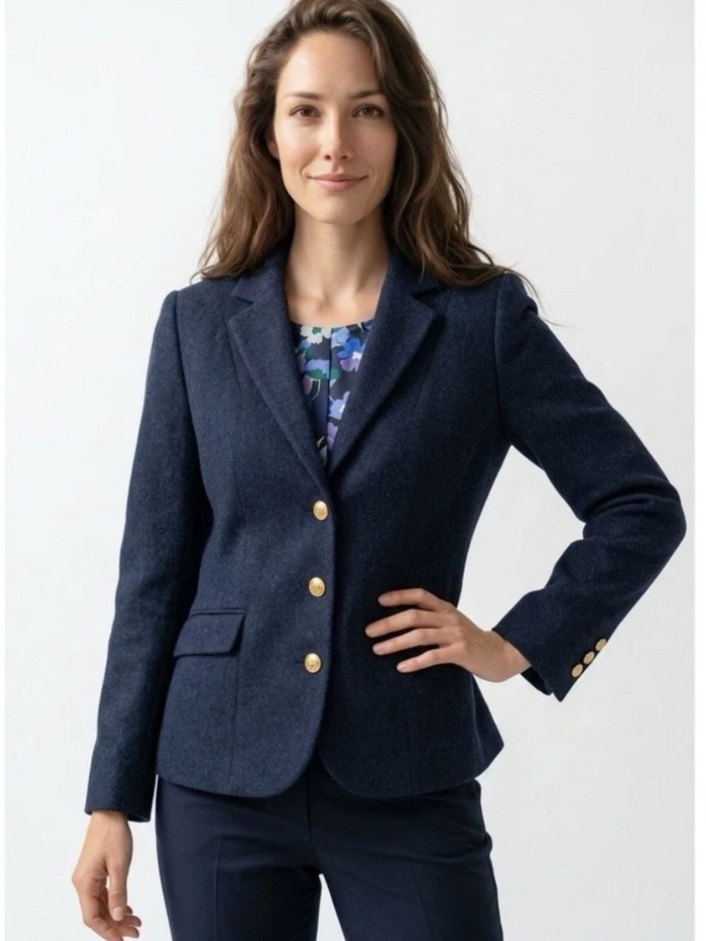 Talbots Aberdeen Blazer Jacket Gold Buttons Wool Blue Heather Size 6